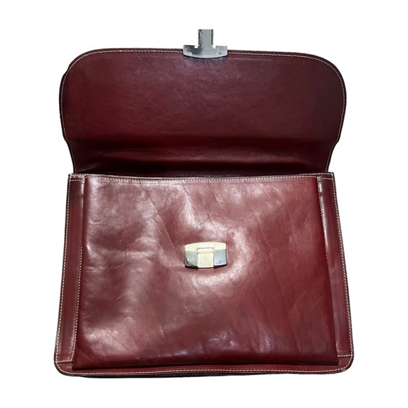 Gianfranco Novi Firenze Burgundy/Red Brown Leather Briefcase Made In Italy As Is - Picture 10 of 16